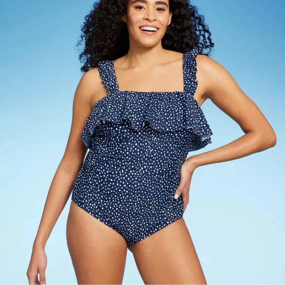 Kona sol dark blue polka dot swim suit k
